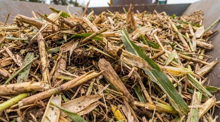 Chopped agricultural waste for biomass energy conversion close up