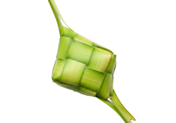 green woven palm leaf ketupat pouch close up