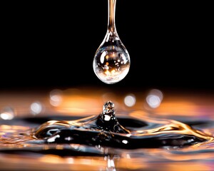 Droplet of Water Suspended in Air Over Rippling Surface Below