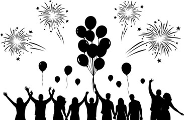 Happy New Year Celebration Crowd Silhouette
