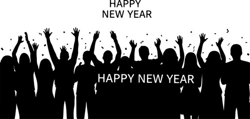 Happy New Year Celebration Crowd Silhouette