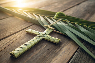 Woven Palm Cross with Soft Backlight Symbolizing Peace and Faith