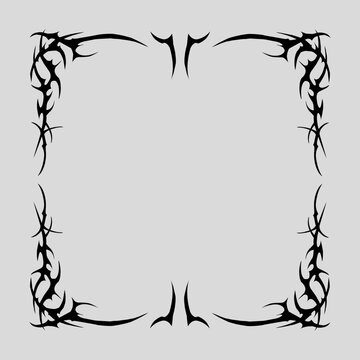 Neo-Tribal Frame. Black cyber sigilism elements, gothic Y2K style, sharp spikes, square shape, vector illustration on a white background.