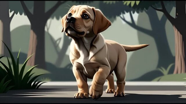 3d vector animated Labrador dog puppy walking
