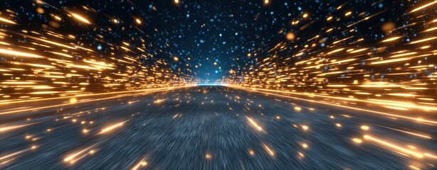 Dynamic Motion with Sparks and Lights on a Dark Road Surface