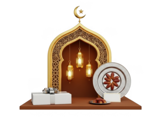 Celebrating eid with traditional decorations isolated on transparent background