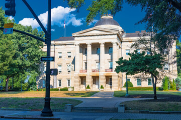 Neoclassical North Carolina State Capitol building exterior in Raleigh travel concept