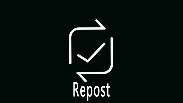 White Repost Icon with Check Mark and Arrows on Black Background share social media