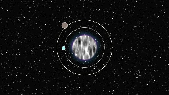 Stylized Solar System with Glowing Star and Two Planets in Starry Space galaxy cosmos