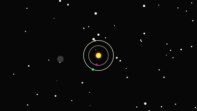 Abstract Solar System with Yellow Sun and Tiny Planets in Starry Void galaxy cosmos