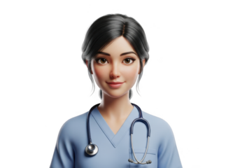 Portrait of a smiling young female doctor with stethoscope isolated on transparent background