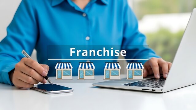 Entrepreneur researching franchise opportunities on laptop