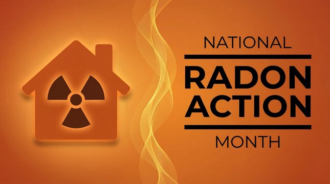 A striking image depicts national radon action month showcasing a house symbol with a radiation warning sign inside promoting awareness