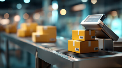 Electronic inventory management concept display logistics technology RFID system barcode reader scanner warehouse automation supply chain tracking digital