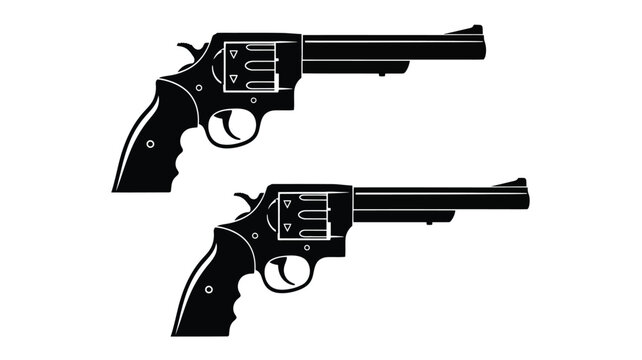 Detailed depiction of two revolvers in a striking black silhouette