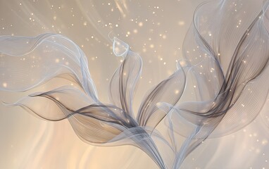 Abstract depiction of flowing, ethereal shapes with soft colors and sparkling accents