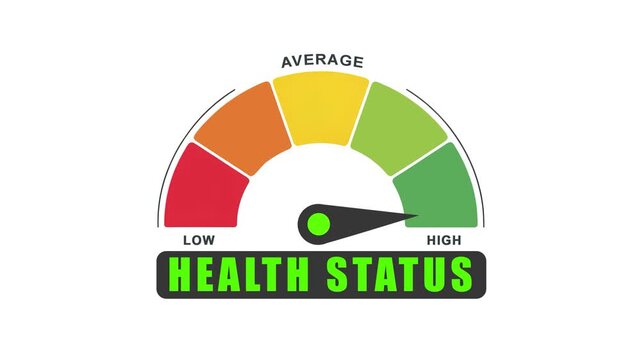 Health Status Meter Gauge Icon Animation: Low to High Level Indicator