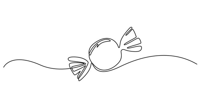 Elegant One Line Drawing Animation of Wrapped Candy Minimal Continuous Line Art Sweet Design in Motion, Animated self drawing of single continuous line draw candy in wrappers. Full length line video.