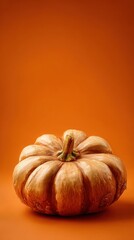 Ghapama (stuffed pumpkin) from Armenia on a pumpkin amber background, minimalist food photo, template for social media, digital ads, web banners, mobile wallpapers, greeting cards