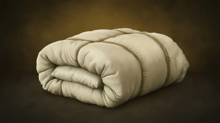 Naklejka premium A rolled up insulating sleeping mat made of soft fabric tied with rope for portable comfort and warmth