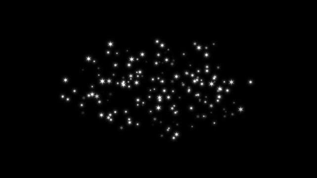 Glittering star line and circle sparkle on black background, twinkle magic dust animation, Luxury white glitter sparkles star trail, pixie dust path,glitter stars isolated. 4k