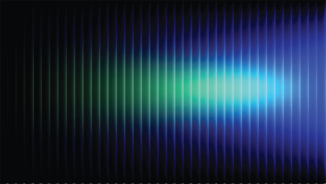 A gradient background with green and blue light shining through vertical blinds abstract