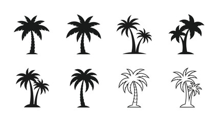Fototapeta premium Collection of tropical palm trees in various arrangements black silhouette