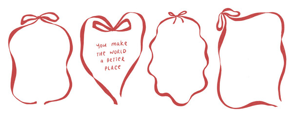Set of hand drawn red ribbon frames