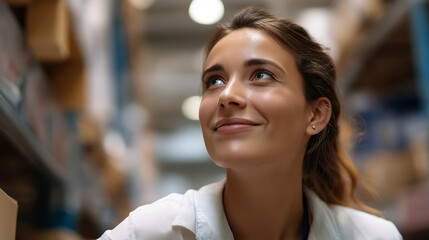 Young attractive faceless manager woman looking picking replenishment receiving inventory store warehouse  warehouse management system smart inventory defocused