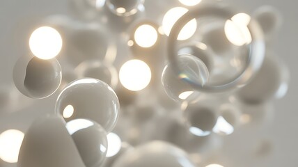 Glowing orbs floating in modern abstract art installation