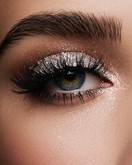Obraz premium Closeup of green eye with dramatic lashes