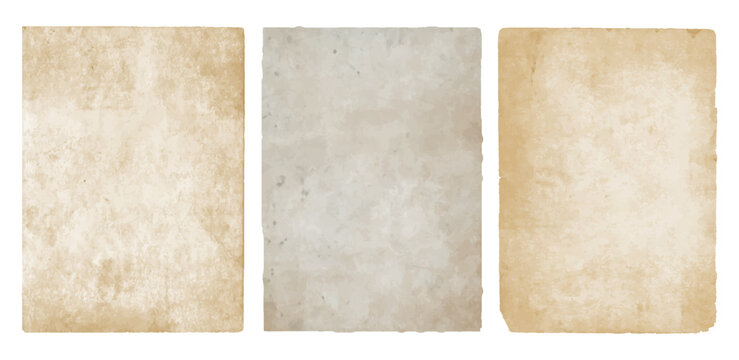 Vintage paper texture set, aged parchment sheet collection, old antique background isolated for retro design