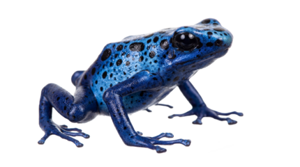 A vibrant blue frog with black spots on transparent background