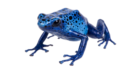 A vibrant blue frog with black spots on transparent background