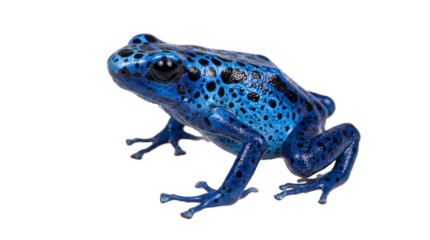 A vibrant blue frog with black spots on transparent background
