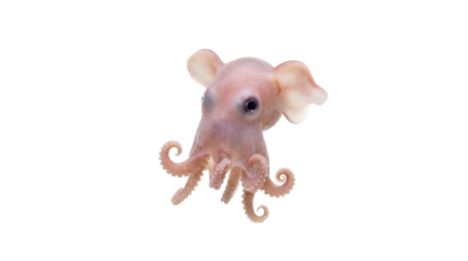 A cute octopus with big eyes and ears on transparent background
