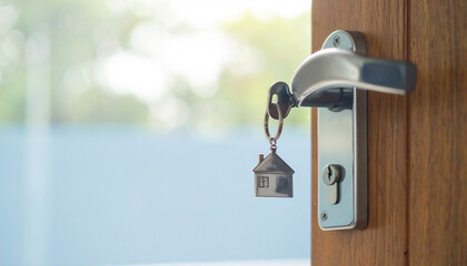 A close-up image of a house key used in the real estate industry.