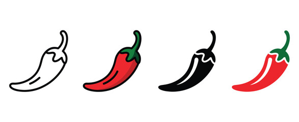 Obraz premium Chili Pepper Icon Set Vector on White Background, Illustrating Hot Chili Peppers, Spice Symbols, Culinary Ingredients, Cooking Elements, Food Graphics