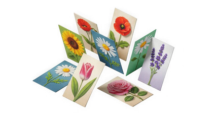 Vibrant Flower Art Cards Collection On Black Background