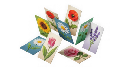 Vibrant Flower Art Cards Collection On Black Background
