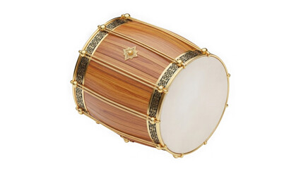 Ornate Traditional Wooden Drum With Golden Accents