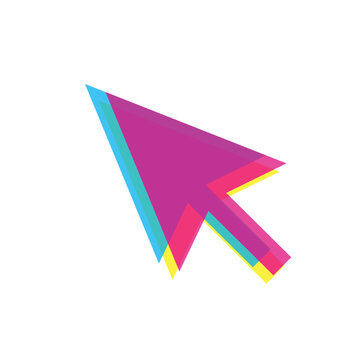 Creative cursor arrow icon with glitch effect and vibrant overlapping cmyk colors