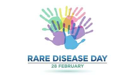 Colorful handprints illustrate global support and awareness for Rare Disease Day on 28 February, symbolizing unity for individuals living with unique medical conditions