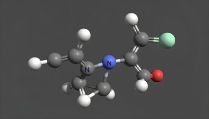 3D molecular model of N-vinyl-2-pyrrolidone with a chlorine atom and carbonyl group