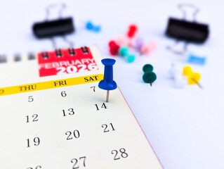 14th feb marked with push pin on calendar 2026