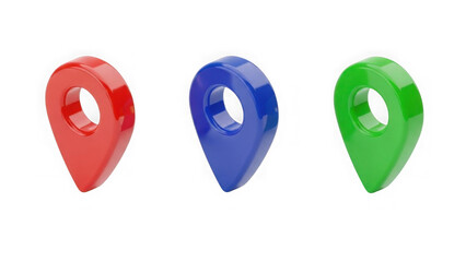 3d Red Blue Green Map Pin Location Icons On Black Background