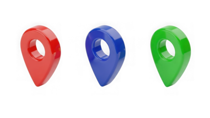 3d Red Blue Green Map Pin Location Icons On Black Background