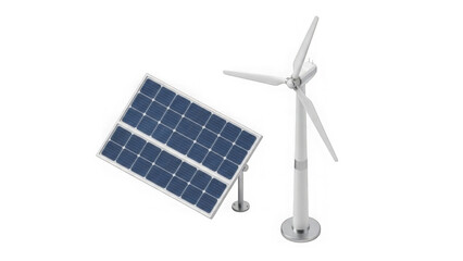 Renewable Energy Solar Panel And Wind Turbine 3d Render