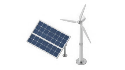 Renewable Energy Solar Panel And Wind Turbine 3d Render
