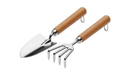 Gardening Trowel And Hand Rake Set On Black Background